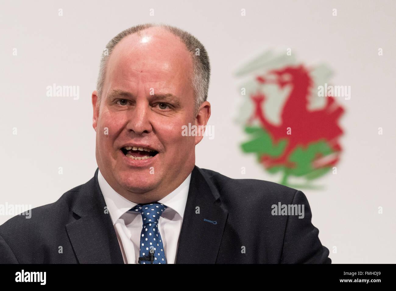 Andrew RT Davies leader dei conservatori gallese parla durante il Welsh congresso del Partito Conservatore di Llangollen. Foto Stock