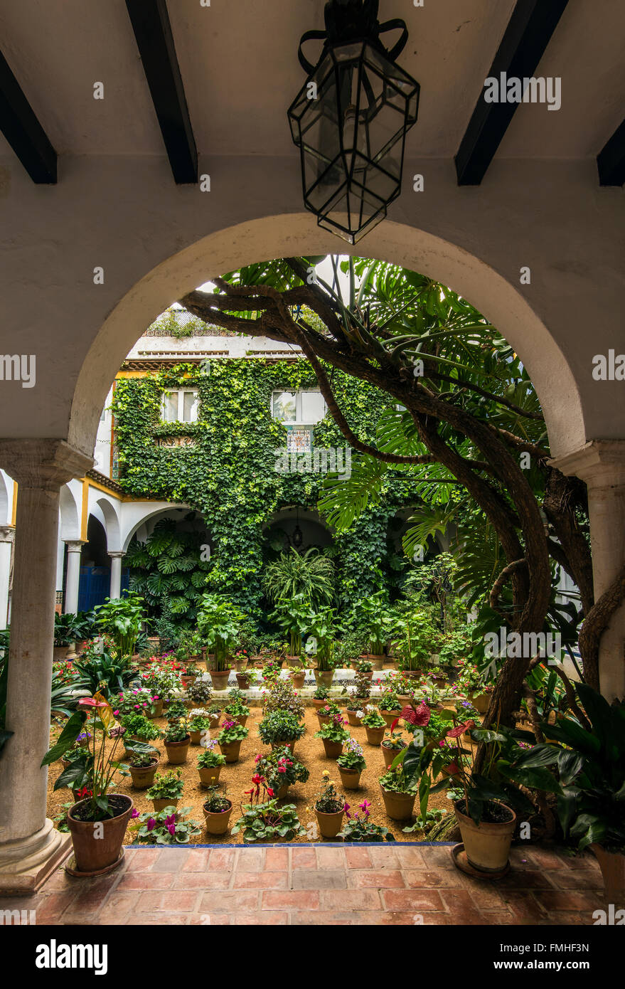 Tradizionale cortile interno della casa andalusa di Siviglia, in Andalusia, Spagna Foto Stock