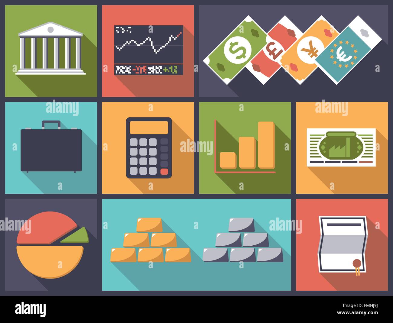 Design piatto illustrazione con un sostegno finanziario e bancario simboli aziendali Illustrazione Vettoriale