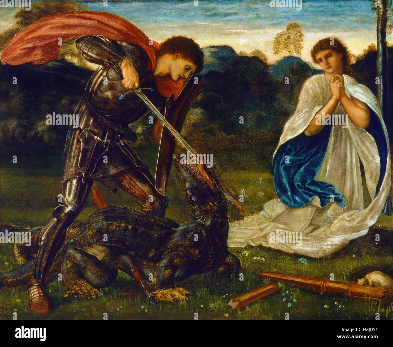 Edward Burne-Jones - La lotta- San Giorgio che uccide il drago VI Foto Stock