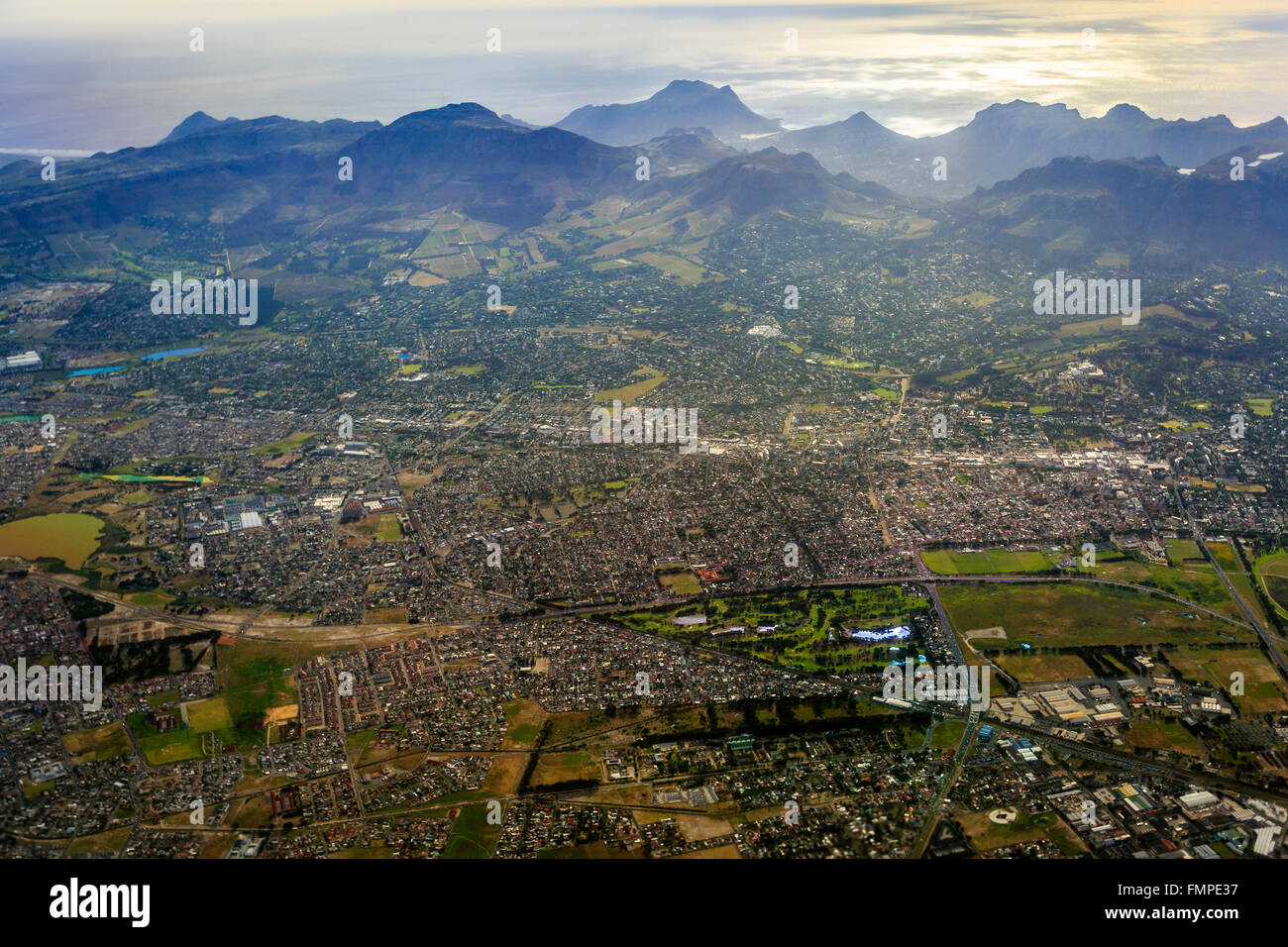 Cape Town, sobborghi meridionali, vista aerea, Western Cape, Sud Africa Foto Stock