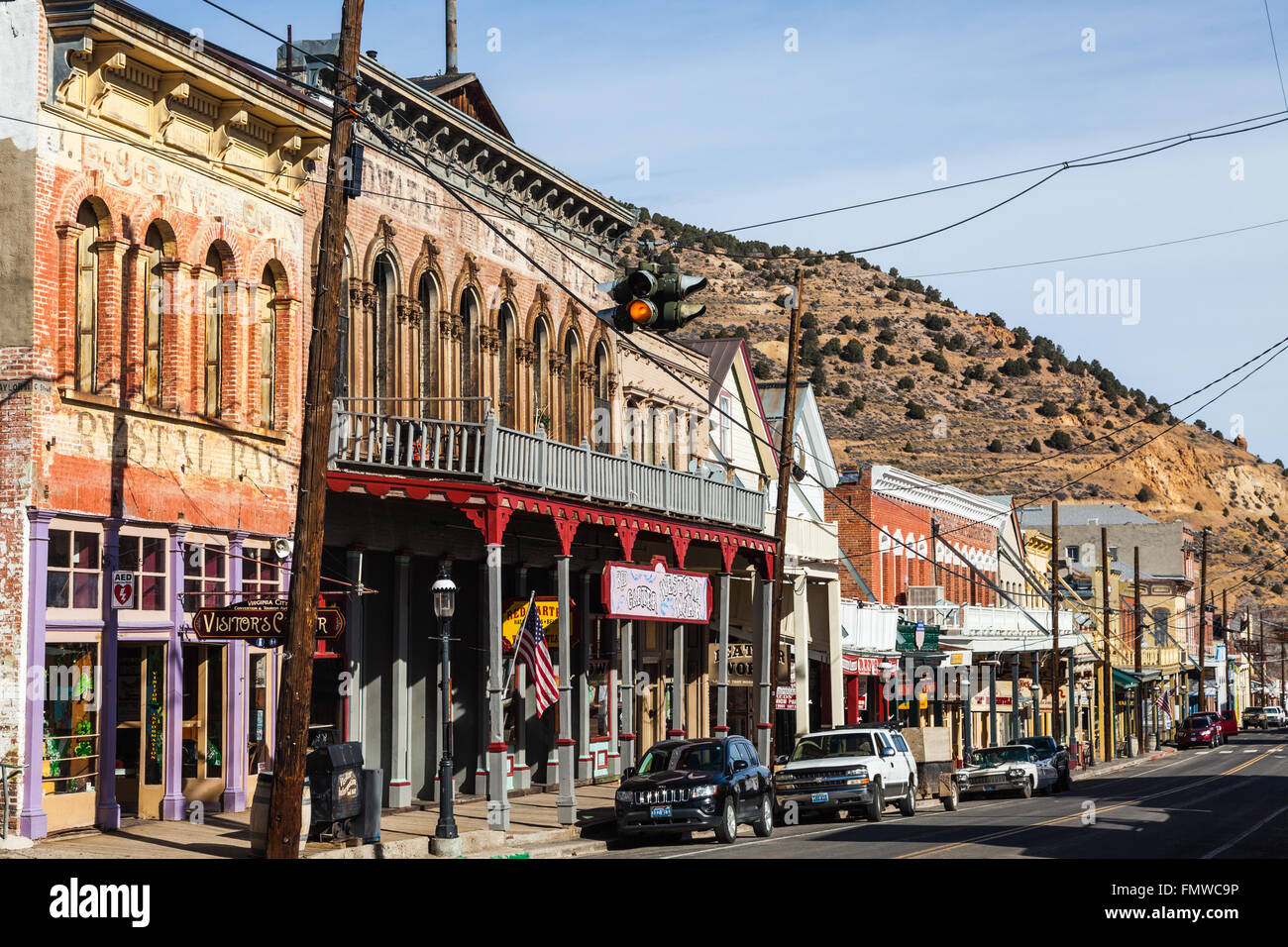 Scena di strada di Virginia City, Nevada, STATI UNITI D'AMERICA Foto Stock