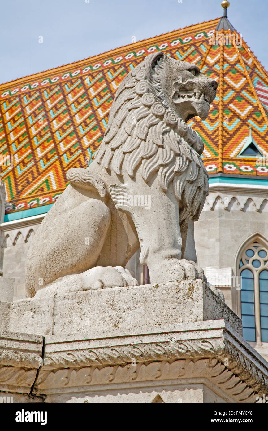 Budapest - Statua di Lion da Saint Stephen memorial Foto Stock