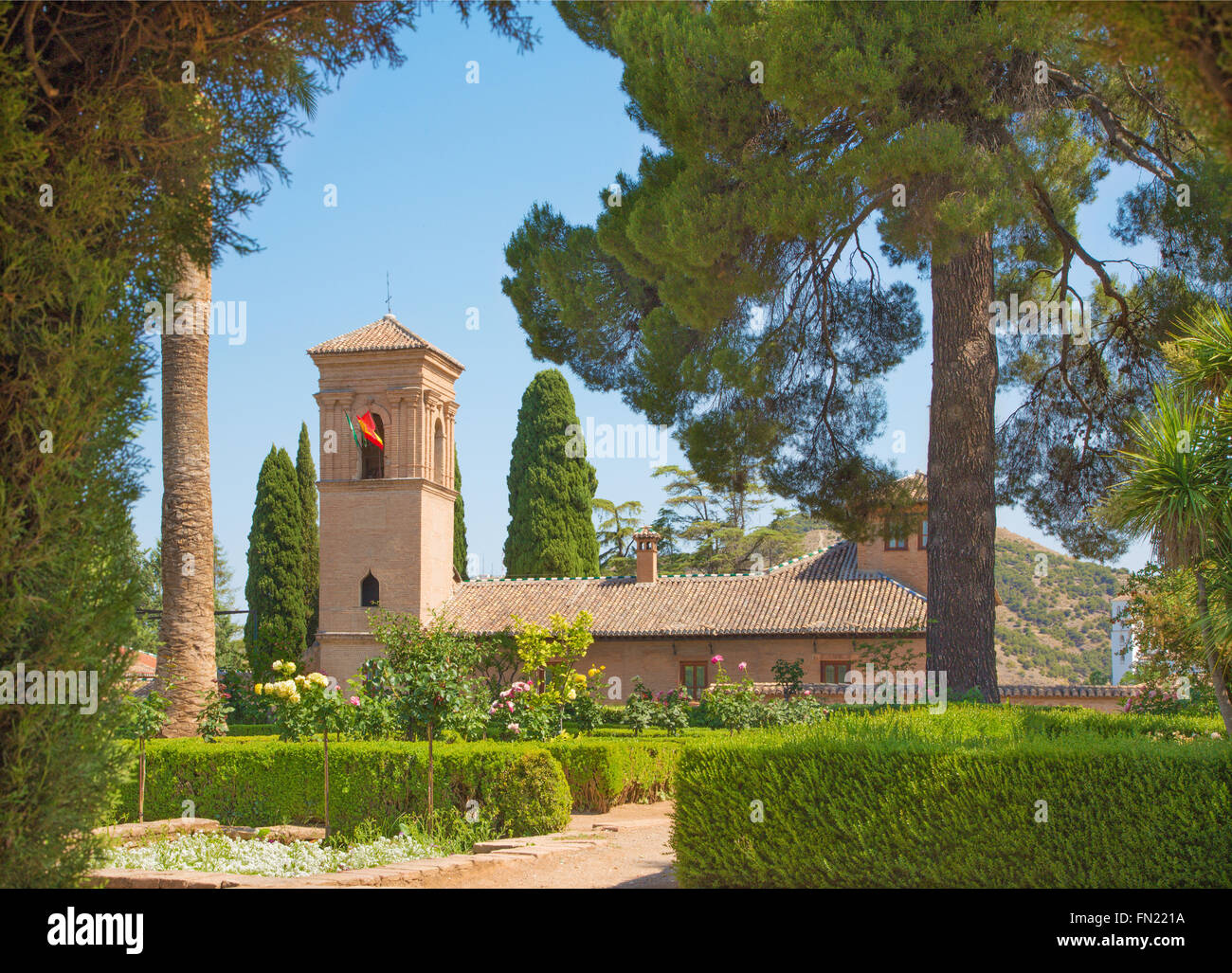 GRANADA, Spagna - 30 Maggio 2015: i giardini di Alhambra Palace Foto Stock