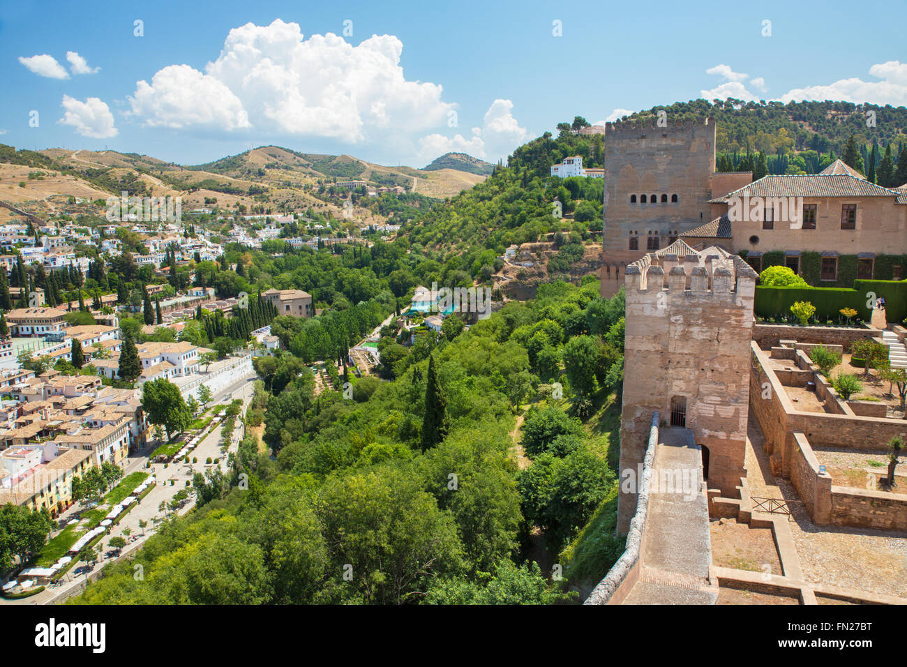 Granada - Le prospettive oltre il quartiere Albayzin da Alhambra fortezza. Foto Stock
