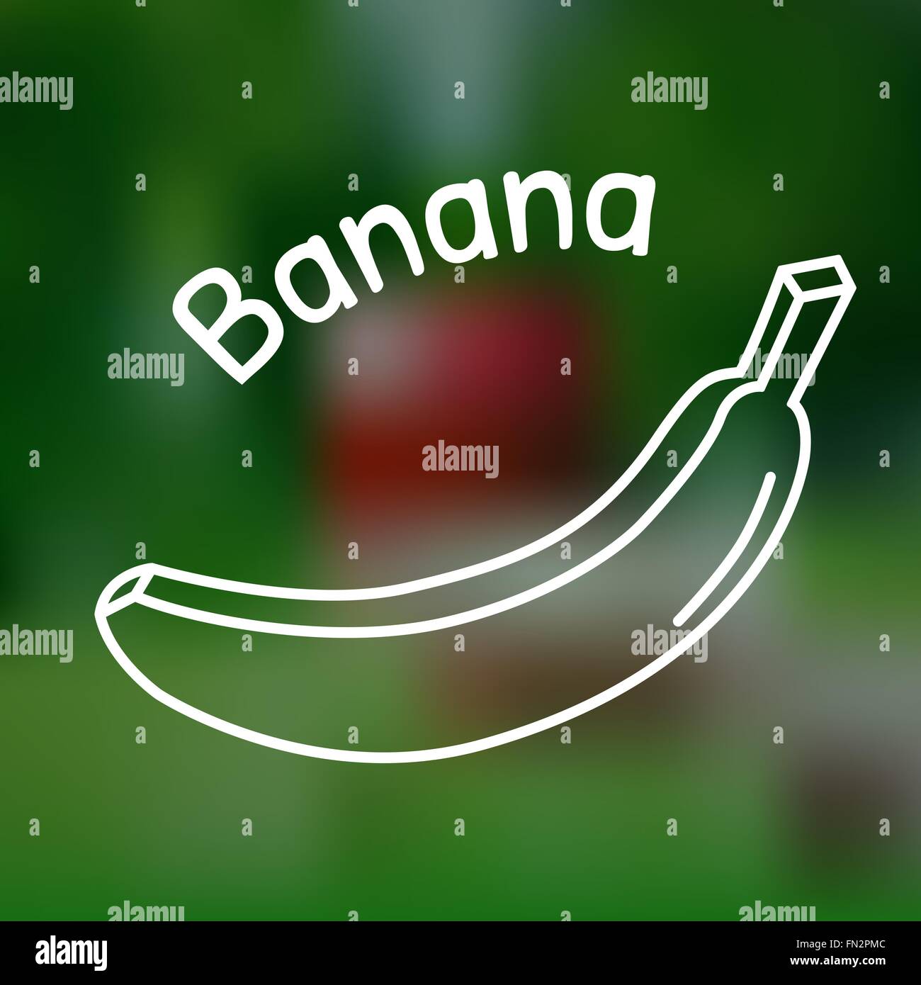 Bianco di linea sottile icona della banana con nome su sfondo a maglia Illustrazione Vettoriale