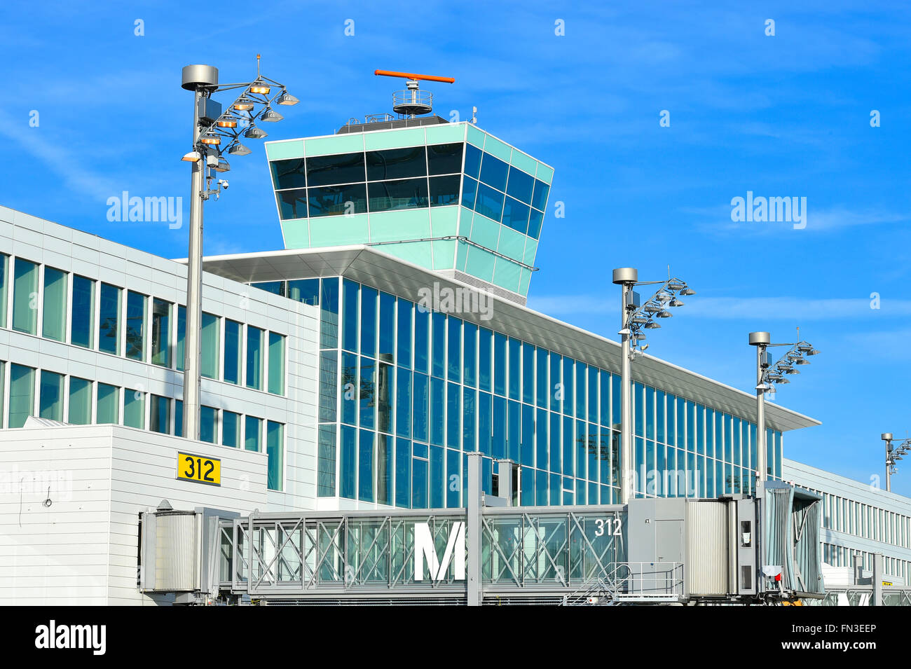 Tv satellitare, torre, aereo, aeroporto, panoramica, panorama, vista, aeroporto di Monaco di Baviera, Foto Stock