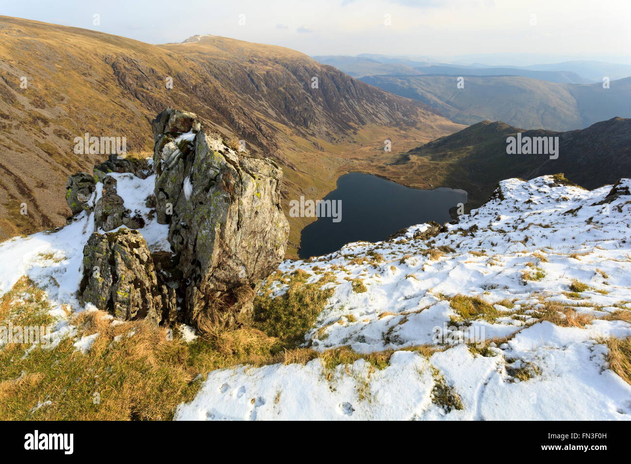 Llyn Cau visto da Craig Cau, Cadair Idris Foto Stock