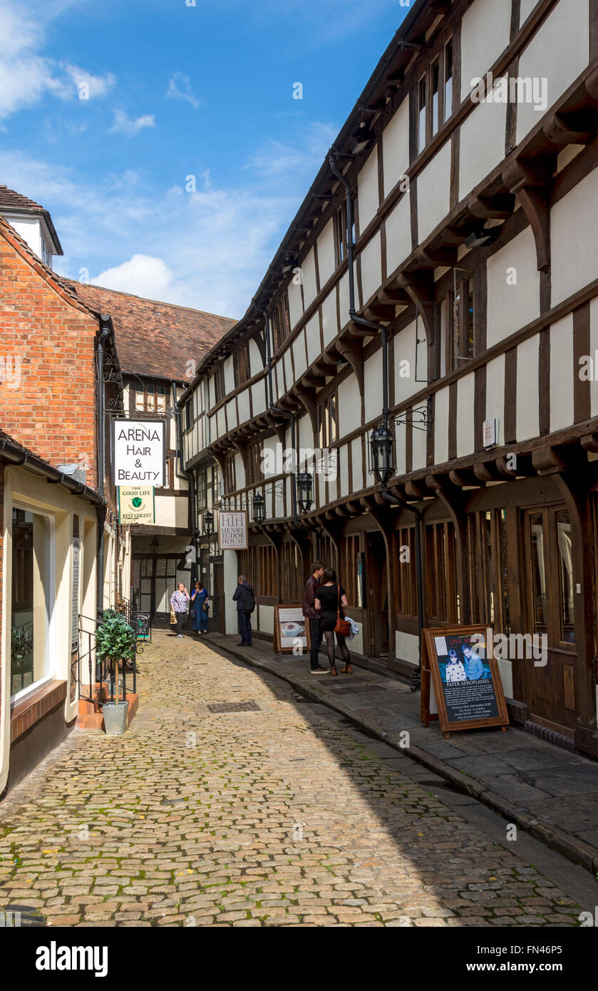 Il Henry Tudor House Restaurant, caserma passaggio, off Wyle Cop, Shrewsbury, Shropshire, Inghilterra, Regno Unito. Costruito all inizio del XV secolo. Foto Stock