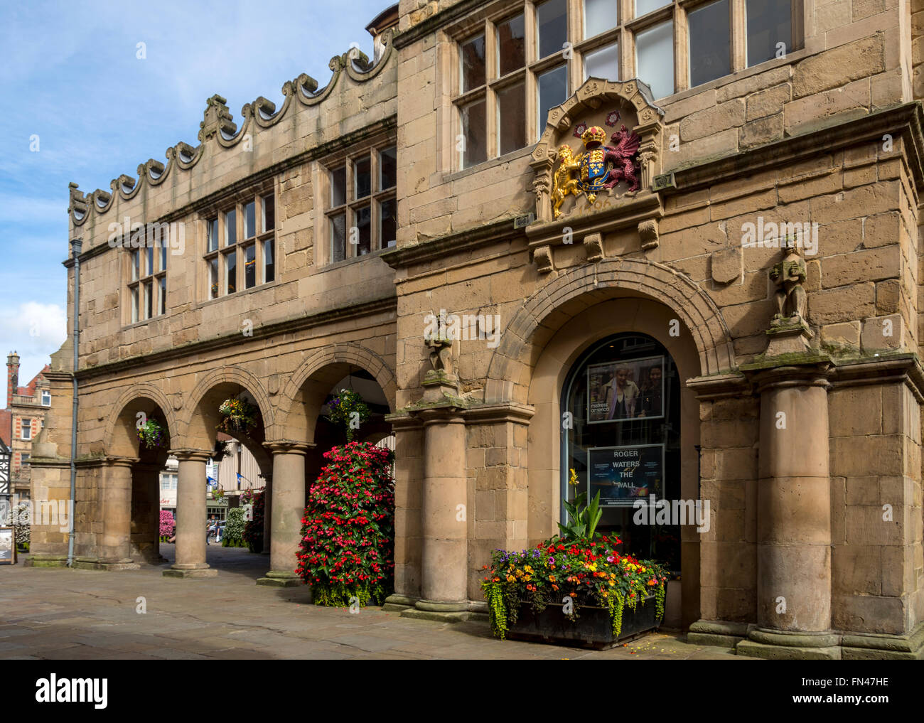 Il Vecchio Mercato Comunale, costruito nel 1596, il Quadrato, Shrewsbury, Shropshire, Inghilterra, Regno Unito Foto Stock