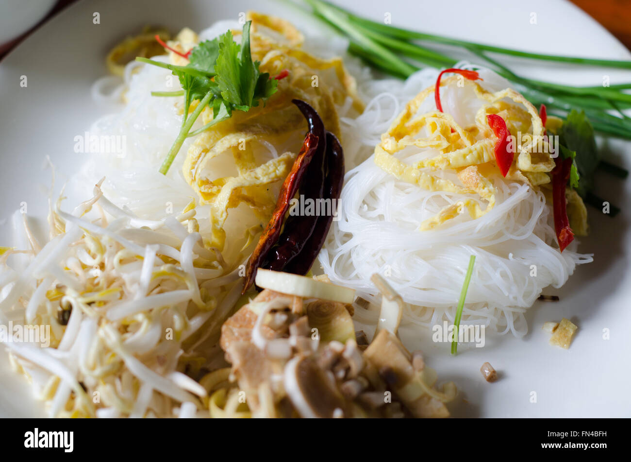 A base di noodle di riso in latte di cocco salsa( MEE KATI) Foto Stock