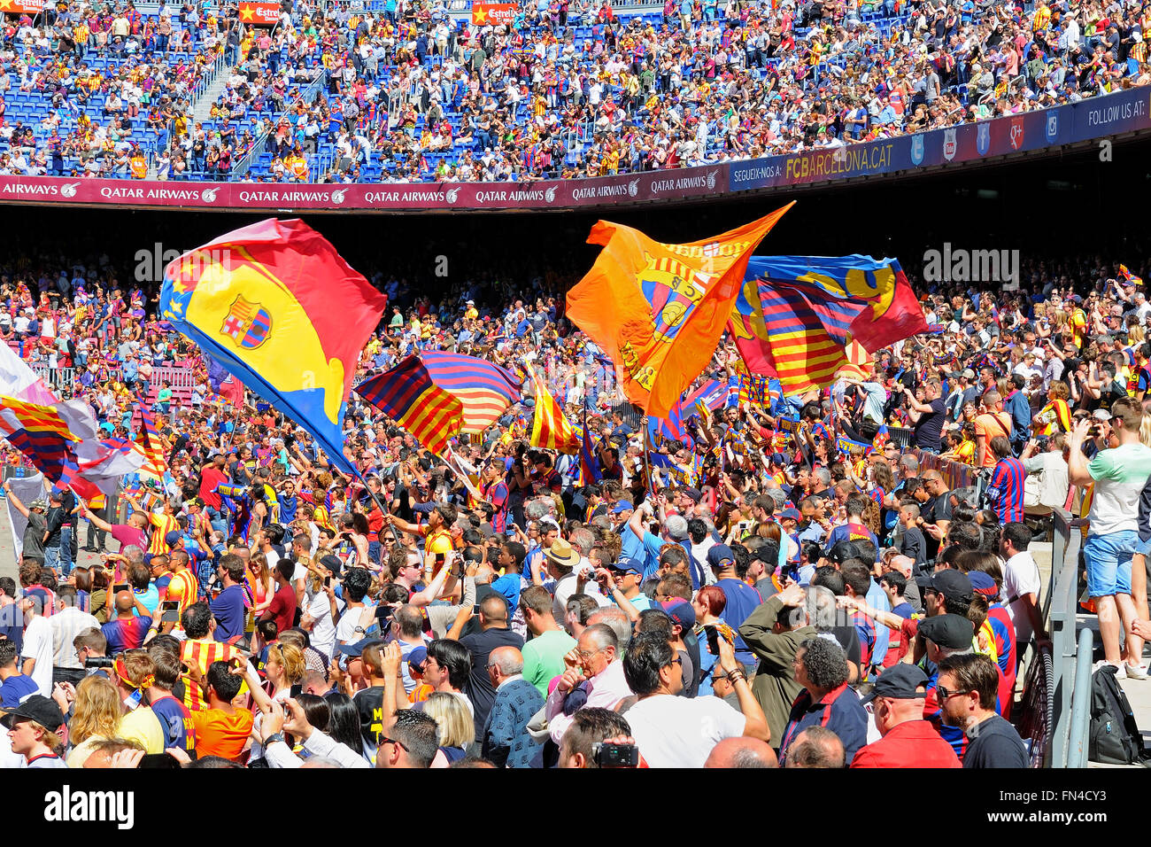 Barcellona - 03 Maggio: Sostenitori di F.C. Squadra di calcio allo Stadio Camp Nou il 3 maggio 2014 a Barcellona, Spagna. Foto Stock