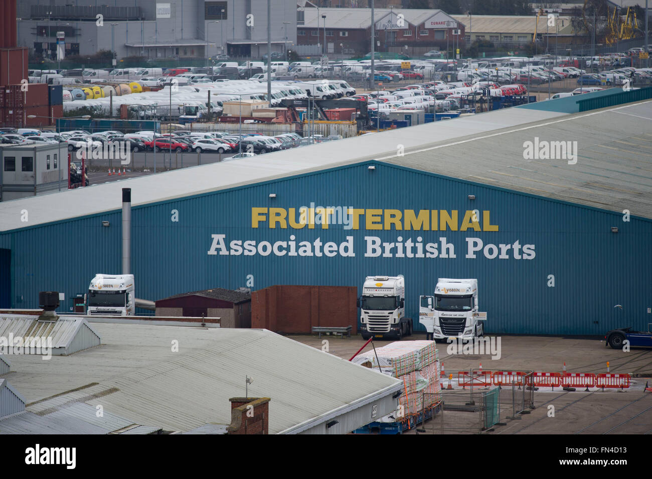 Associate i porti britannici ABP terminale di frutta in Southampton, Inghilterra. Foto Stock