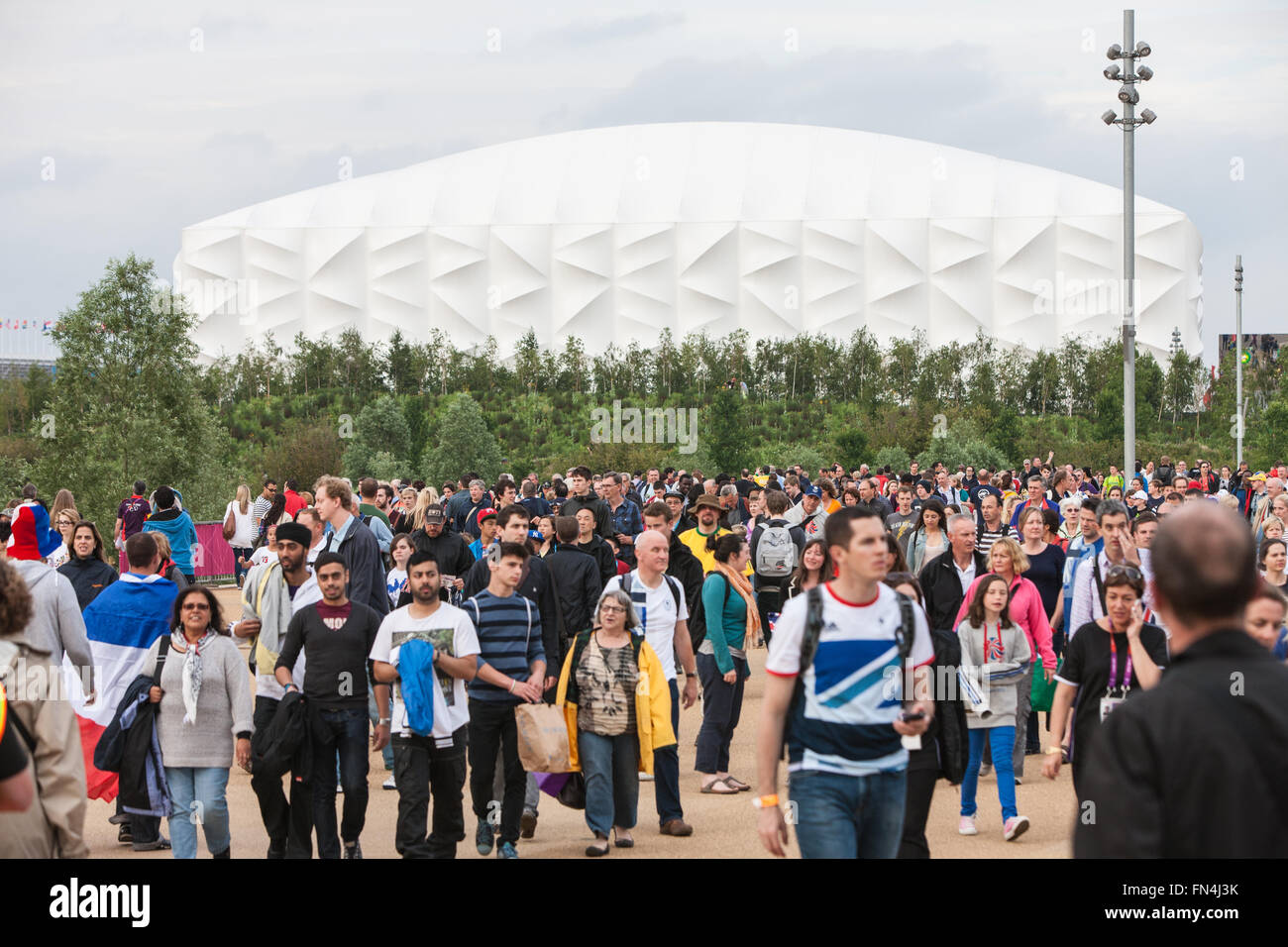 Vista generale di Venue olimpiche con basket Arena di Olimpiadi,Londra,2012,l'Inghilterra,UK, Europa.enorme struttura temporanea. Foto Stock