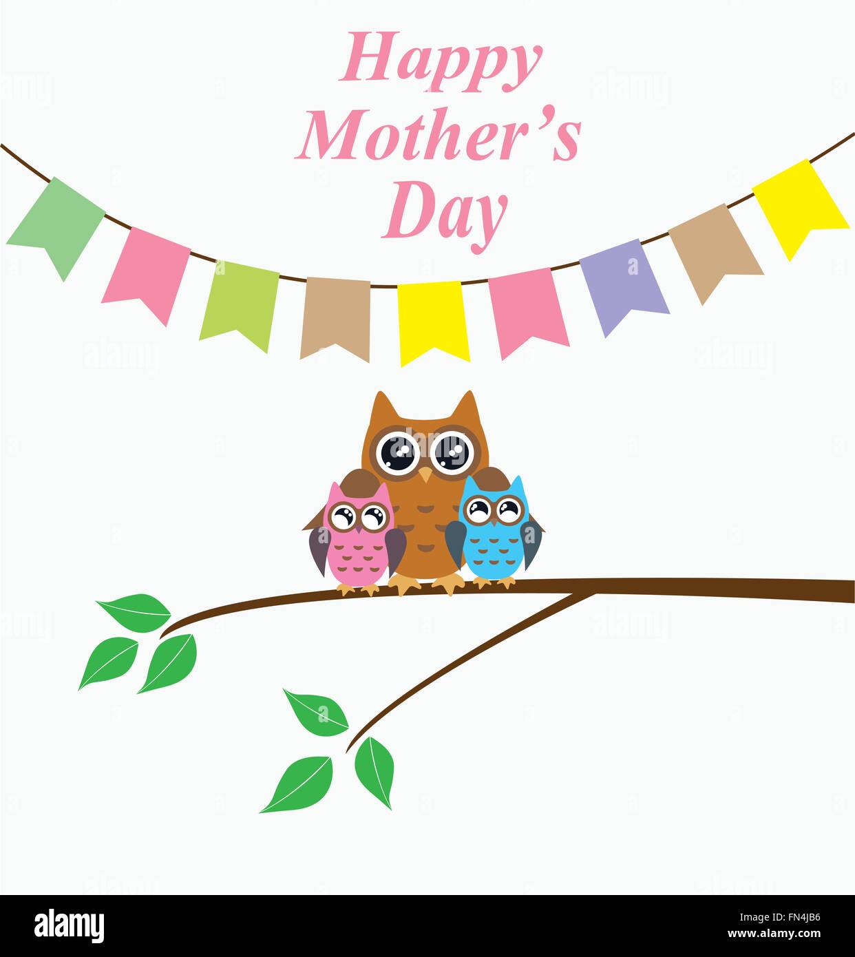 Illustrazione vettoriale di giorno della madre card con il gufo famiglia pavese Illustrazione Vettoriale