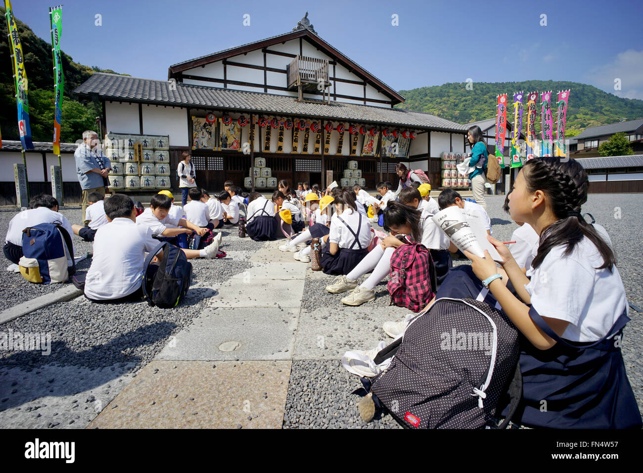 Escursione di un giapponese scuola elementare Foto Stock