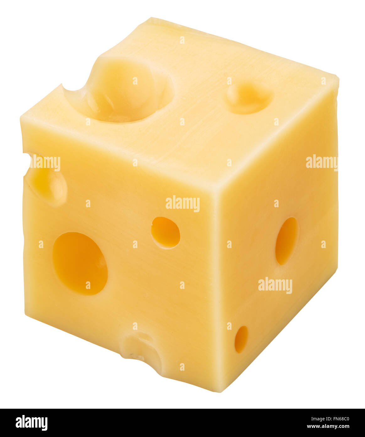 Cubo di formaggio svizzero. Il file contiene i tracciati di ritaglio. Foto Stock