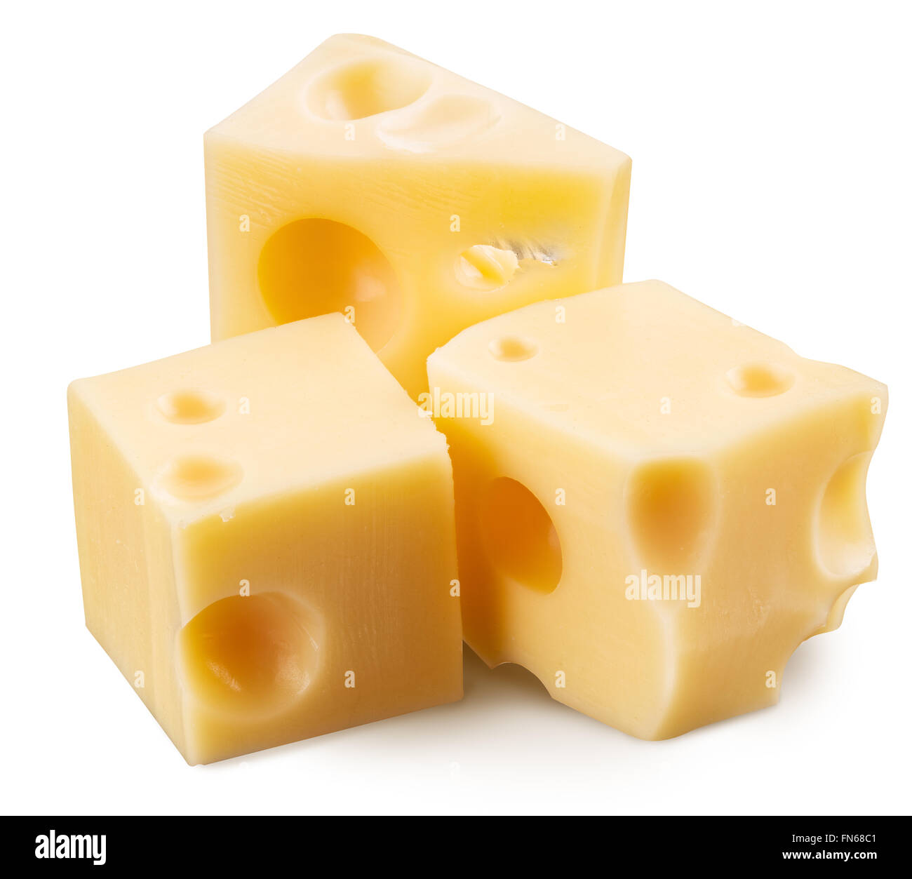 Cubo di formaggio svizzero. Il file contiene i tracciati di ritaglio. Foto Stock
