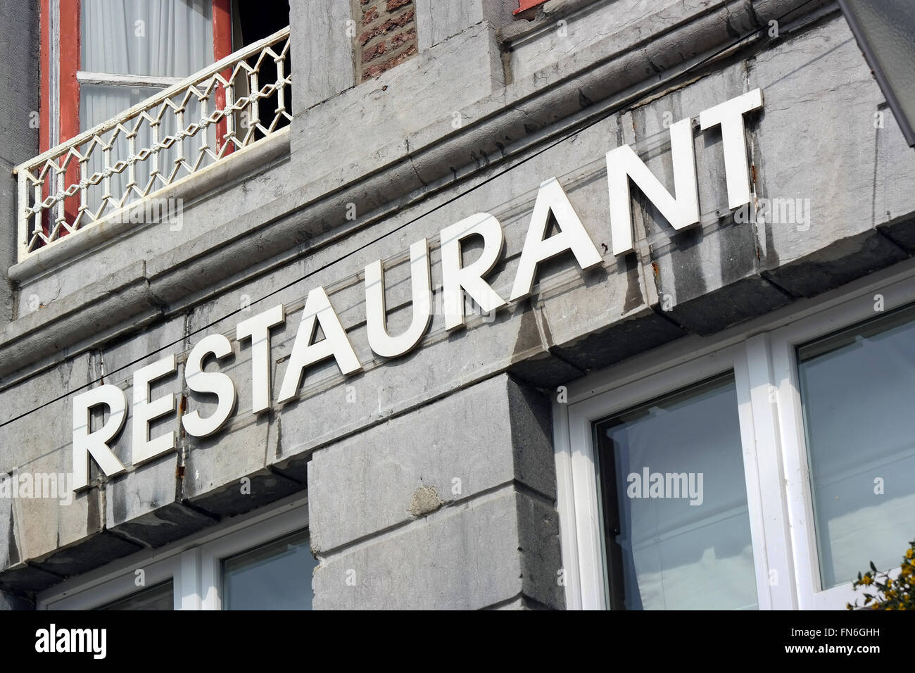 Ristorante segno a facciata Foto Stock
