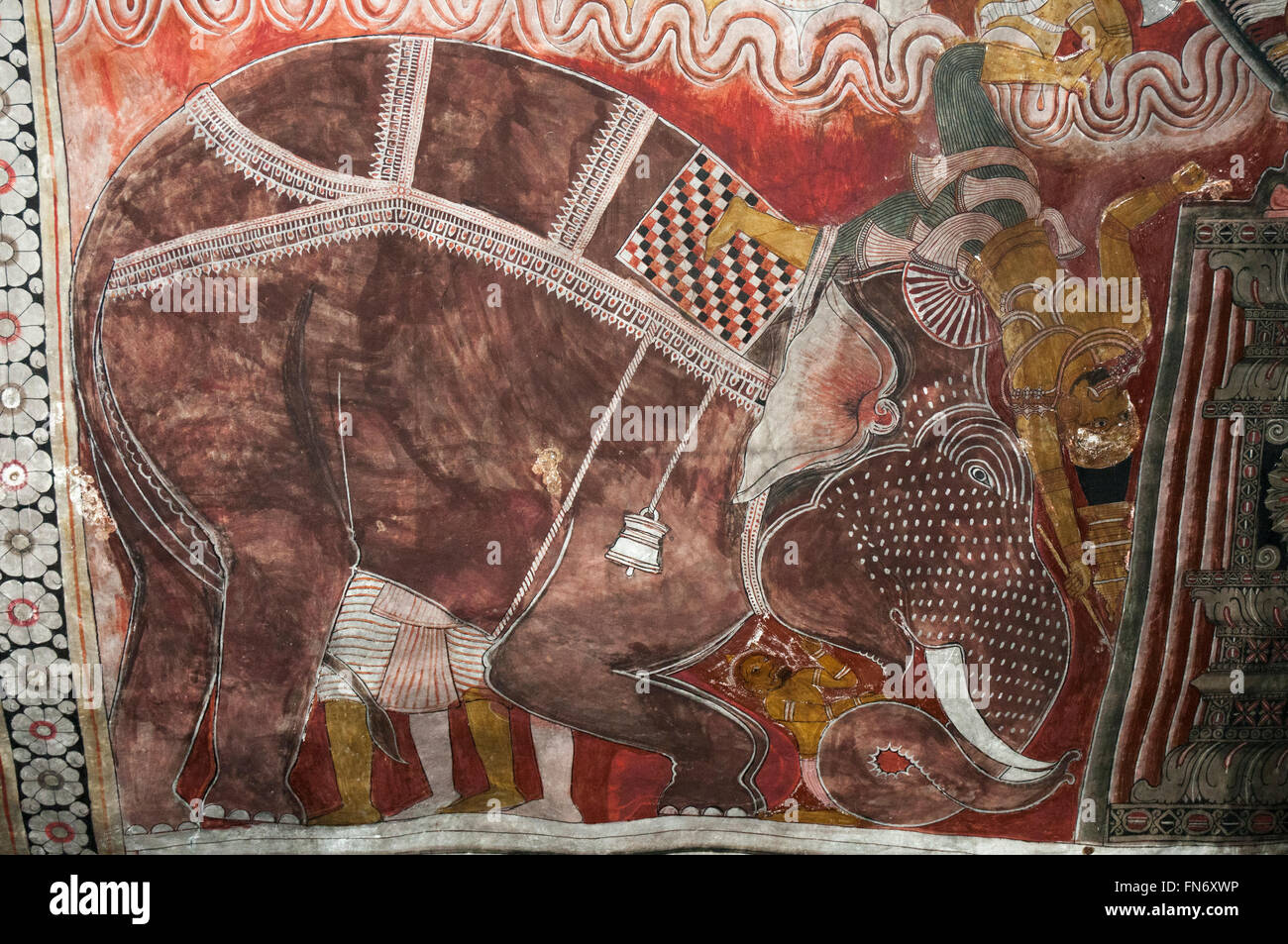 Elephant raffigurato in un affresco presso la grotta buddista templi di Dambulla, Sri Lanka Foto Stock