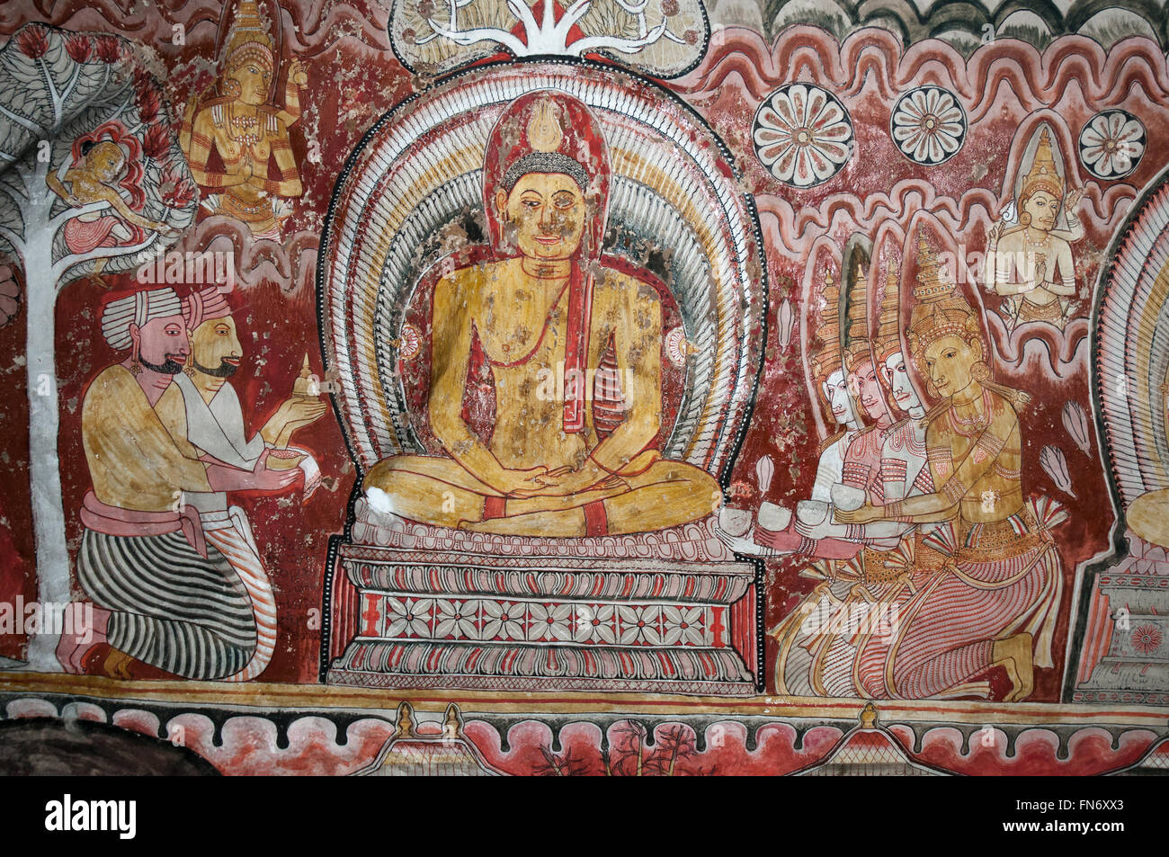 Gli affreschi nella grotta buddista templi di Dambulla, Sri Lanka Foto Stock