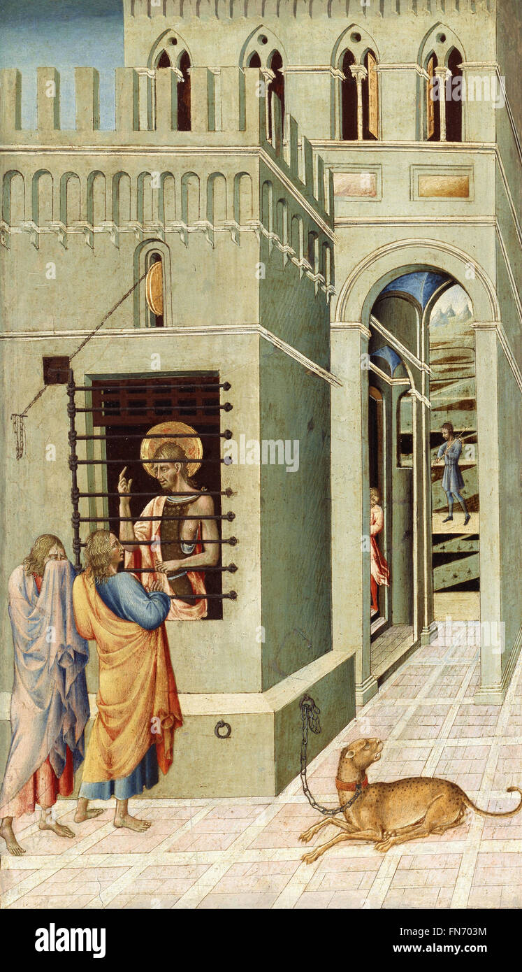 Giovanni di Paolo - San Giovanni Battista in carcere visitato dai due discepoli Foto Stock