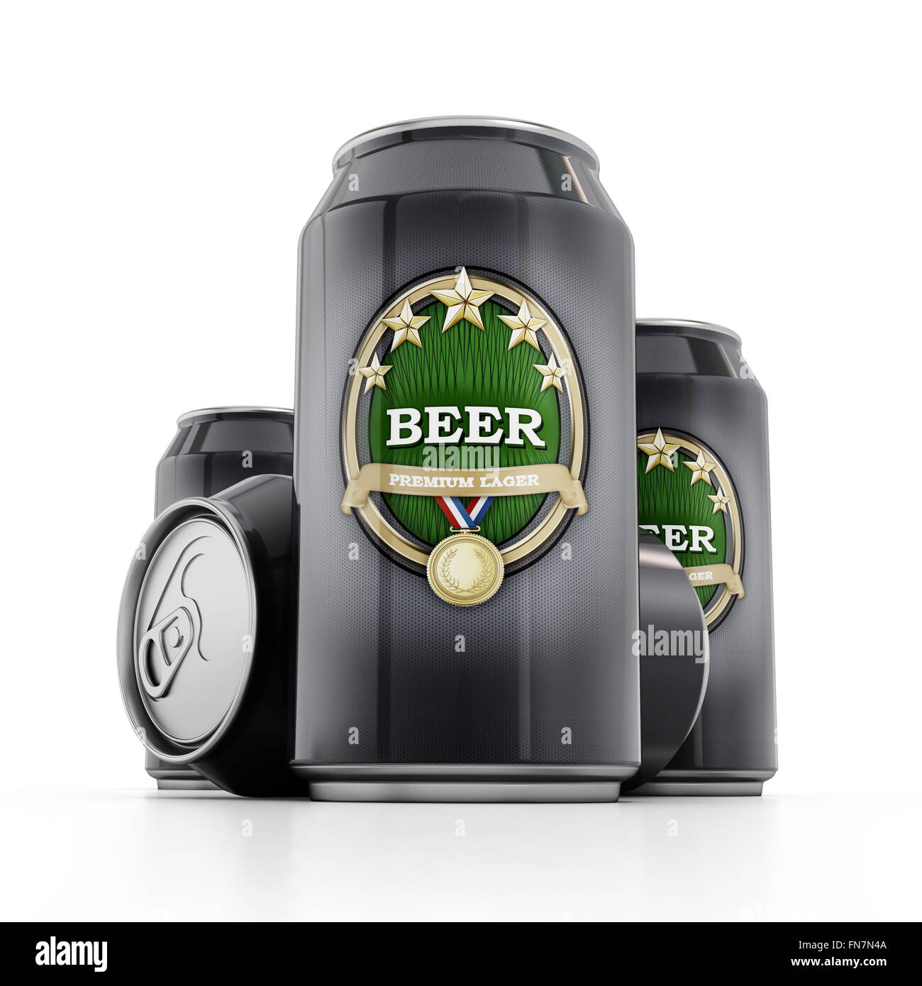 Il nero di lattine di birra isolato su sfondo bianco Foto Stock