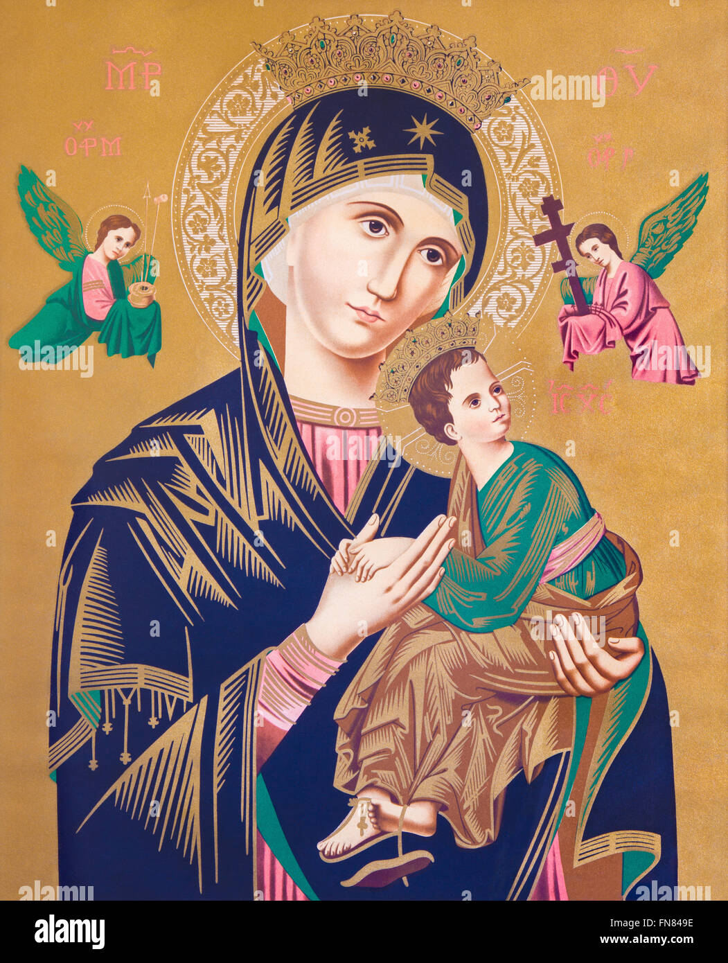 SEBECHLEBY, Slovacchia - 26 febbraio 2016: cattolica tipica immagine della Madonna con il bambino (Nostra Signora del Perpetuo Soccorso). Foto Stock