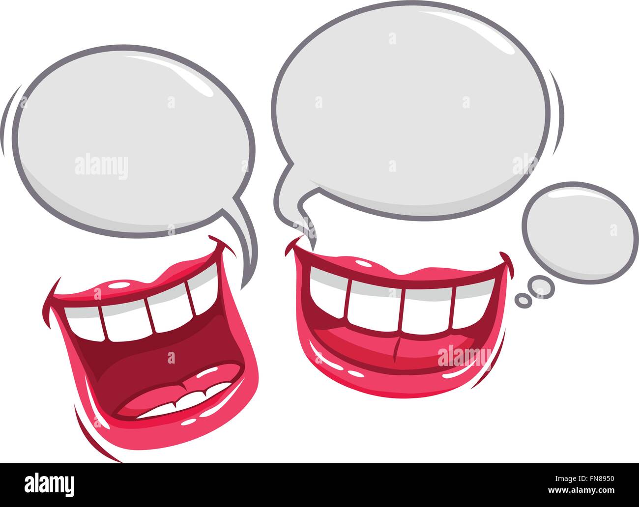 Due bocche di parlare e di ridere. fumetti e pensiero palloncini. Illustrazione Vettoriale
