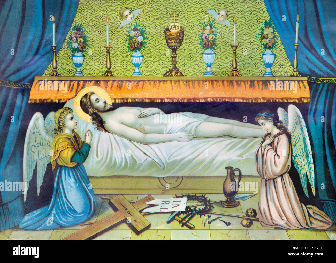 SEBECHLEBY, Slovacchia - 27 febbraio 2016: cattolica tipica immagine di Gesù Cristo nel sepolcro stampato in Germania dalla19. cento Foto Stock SEBECHLEBY, Slovacchia - 27 febbraio 2016: cattolica tipica immagine di Gesù Cristo nel sepolcro stampato in Germania dalla19. cento Foto Stock