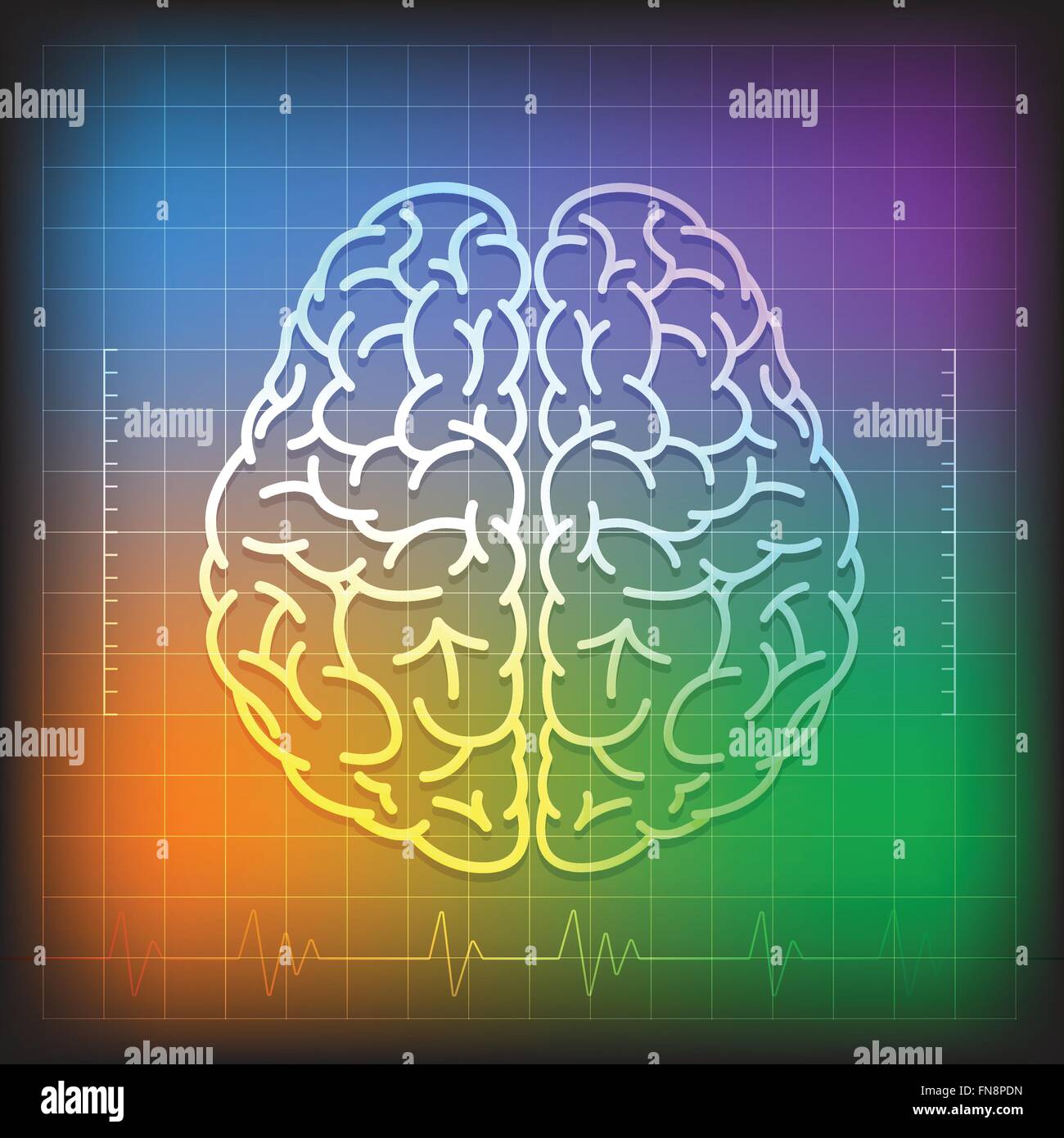 Illustrazione Vettoriale di cervello umano concetto con schema d'onda su sfondo colorato Illustrazione Vettoriale