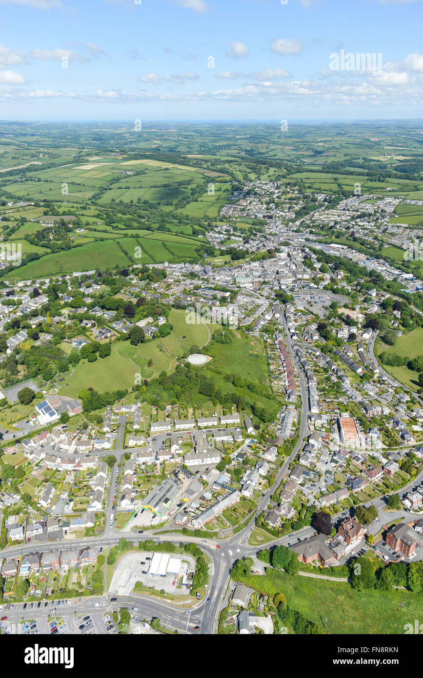 Una veduta aerea della città di Cornovaglia di Launceston Foto Stock