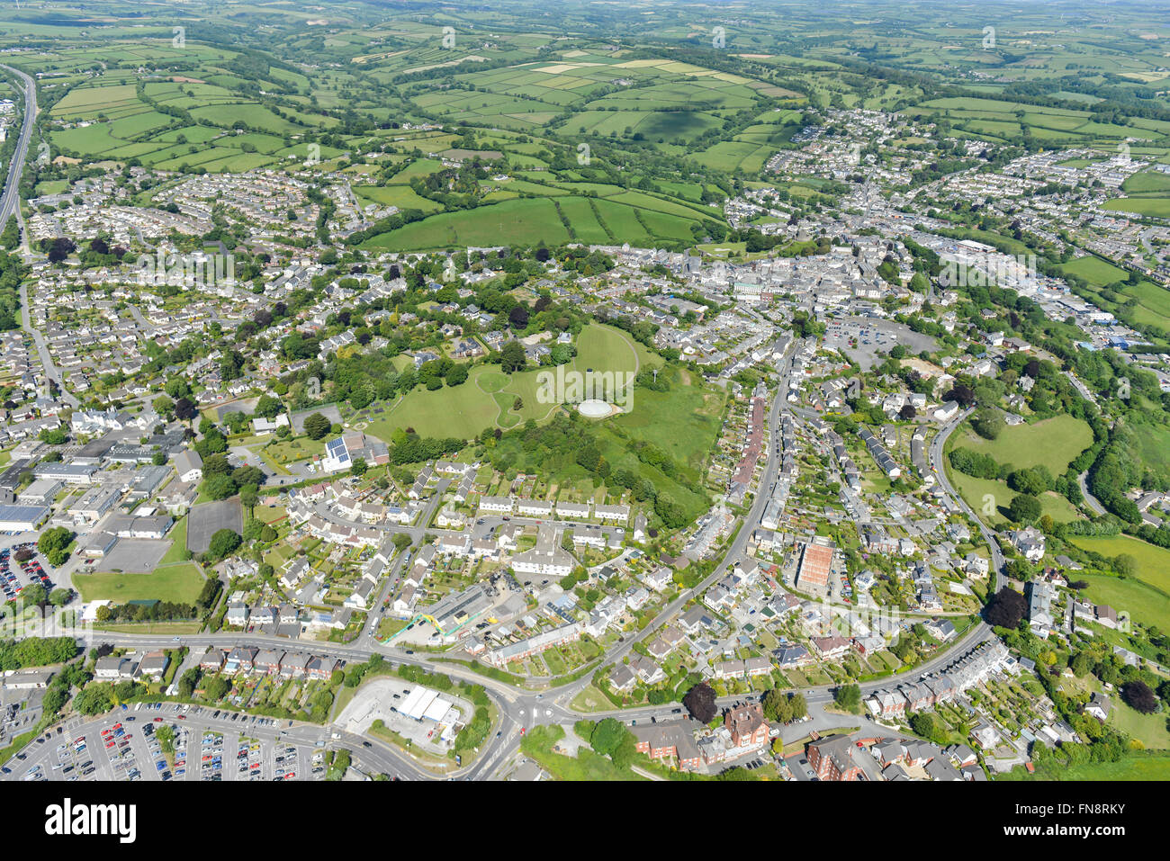 Una veduta aerea della città di Cornovaglia di Launceston Foto Stock