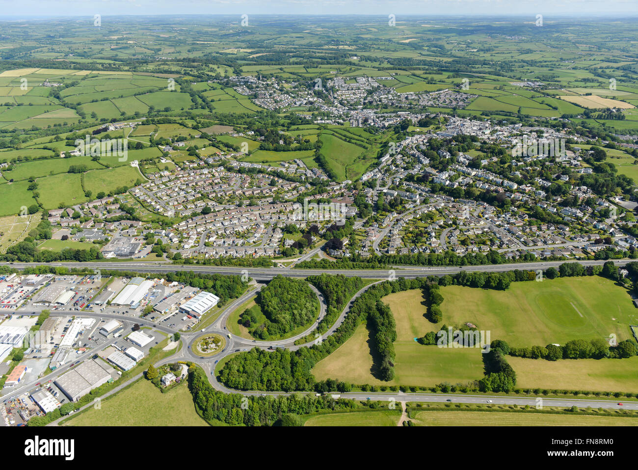 Una veduta aerea della città di Cornovaglia di Launceston Foto Stock