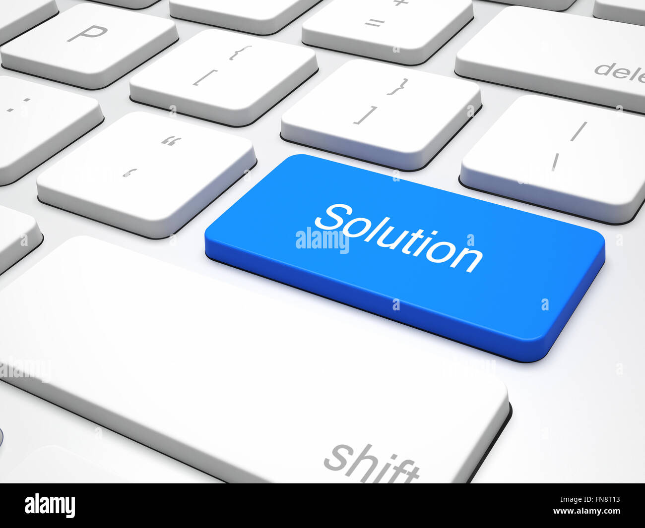Soluzione pulsante blu su bianco tastiera Foto Stock