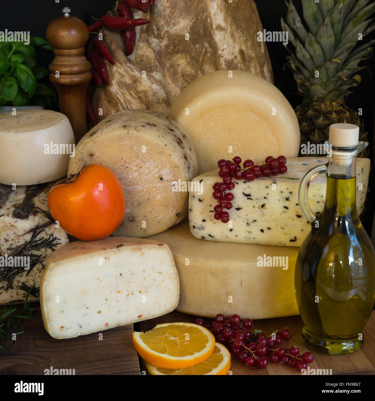 Selezione di formaggi italiani Foto Stock