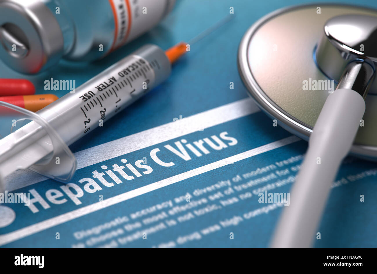 Il virus dell epatite C . Concetto medico su sfondo blu. Foto Stock