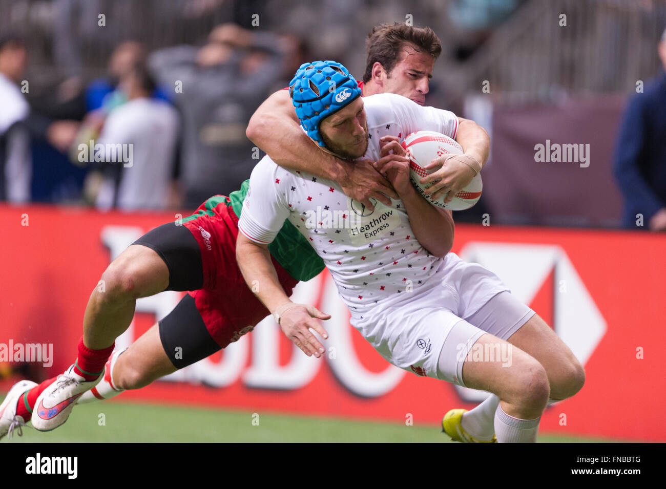 Vancouver Canada. 13 marzo, 2016. Inghilterra vs Portogallo durante il mondo HSBC Sevens Rugby Cup serie quarti di finale, tenutasi in BC Place Stadium, Vancouver B.C Canada - Inghilterra vince 31-0 - Credit: Gerry Rousseau/Alamy Live News Foto Stock