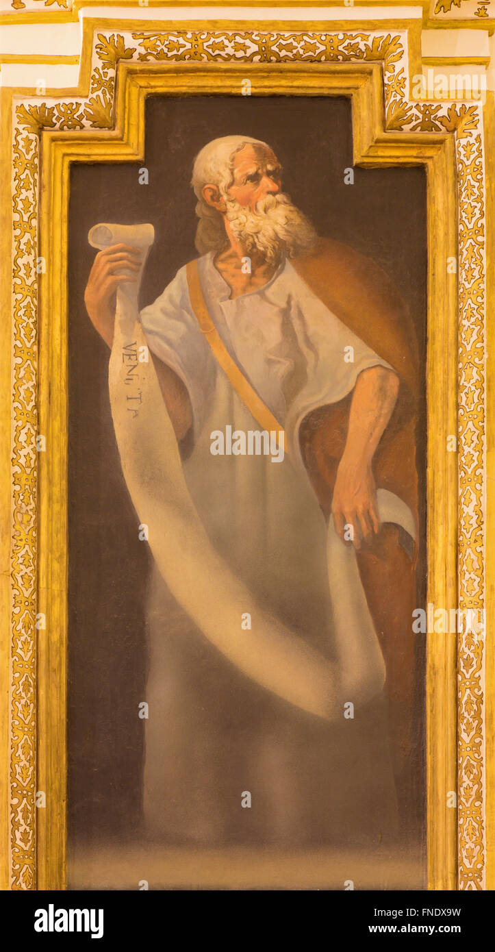 CORDOBA, Spagna - 27 Maggio 2015: l'affresco del profeta nella chiesa Iglesia de San Augustin da 17. cento. Foto Stock