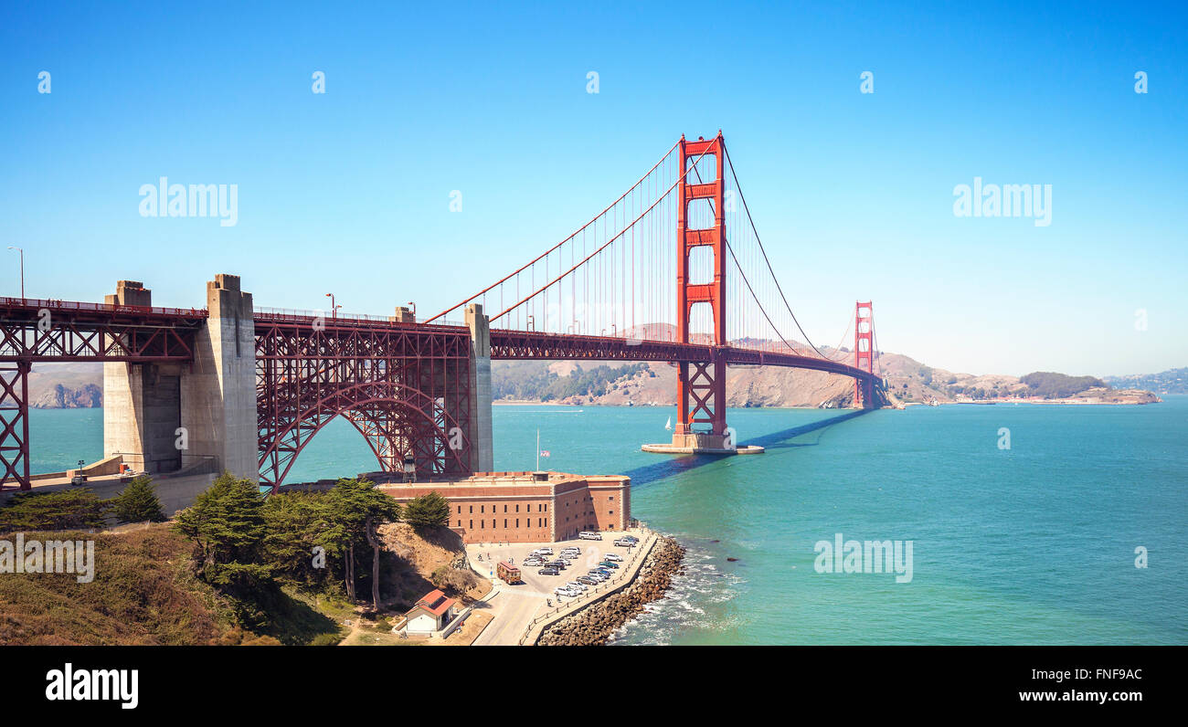 Vista panoramica del Golden Gate Bridge di San Francisco, Stati Uniti d'America. Foto Stock