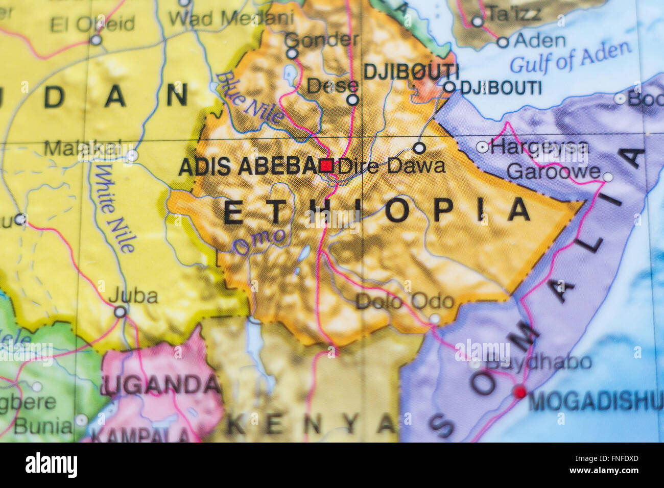 Bellissima foto di una mappa di Etiopia e la capitale Adis Abeba . Foto Stock