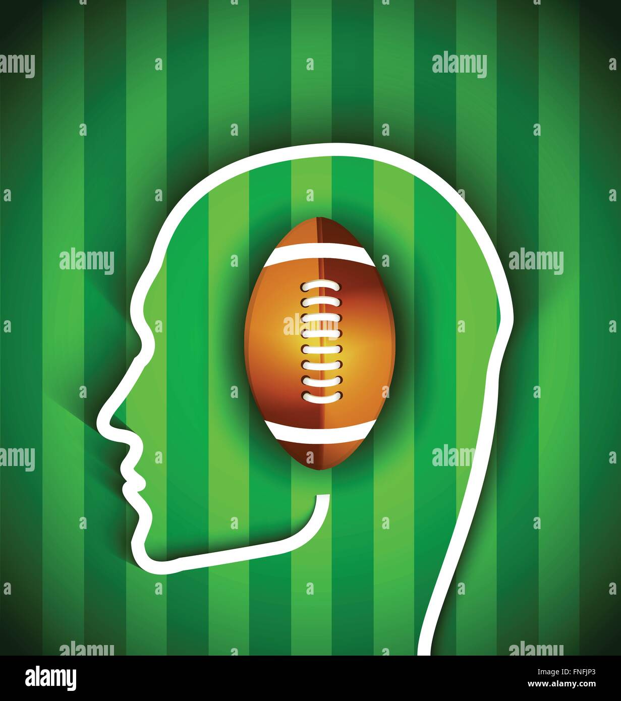 Testa umana con il rugby,football american ball - rugby,appassionato di football americano Illustrazione Vettoriale