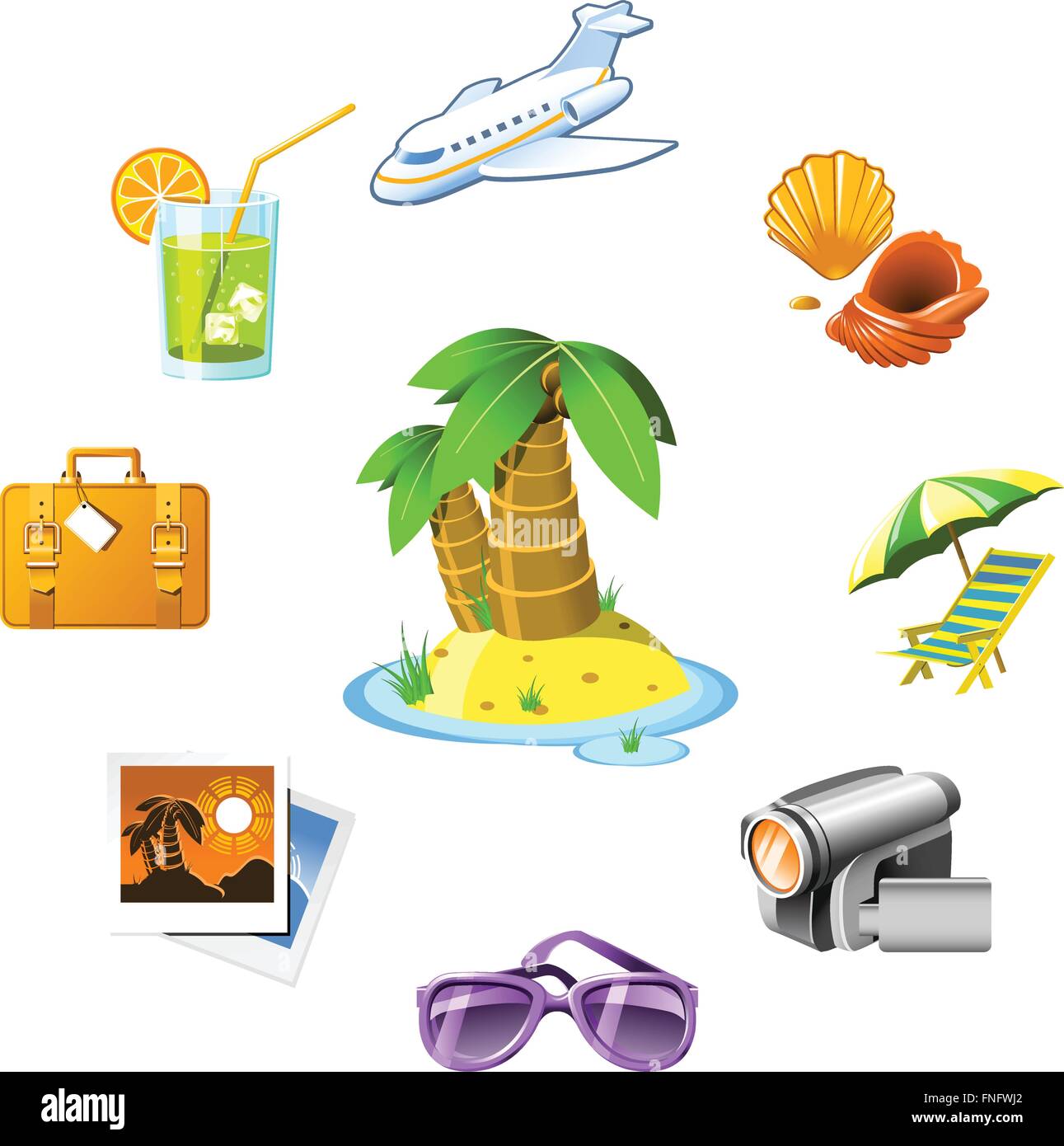 Viaggi e vacanze resort icone Illustrazione Vettoriale
