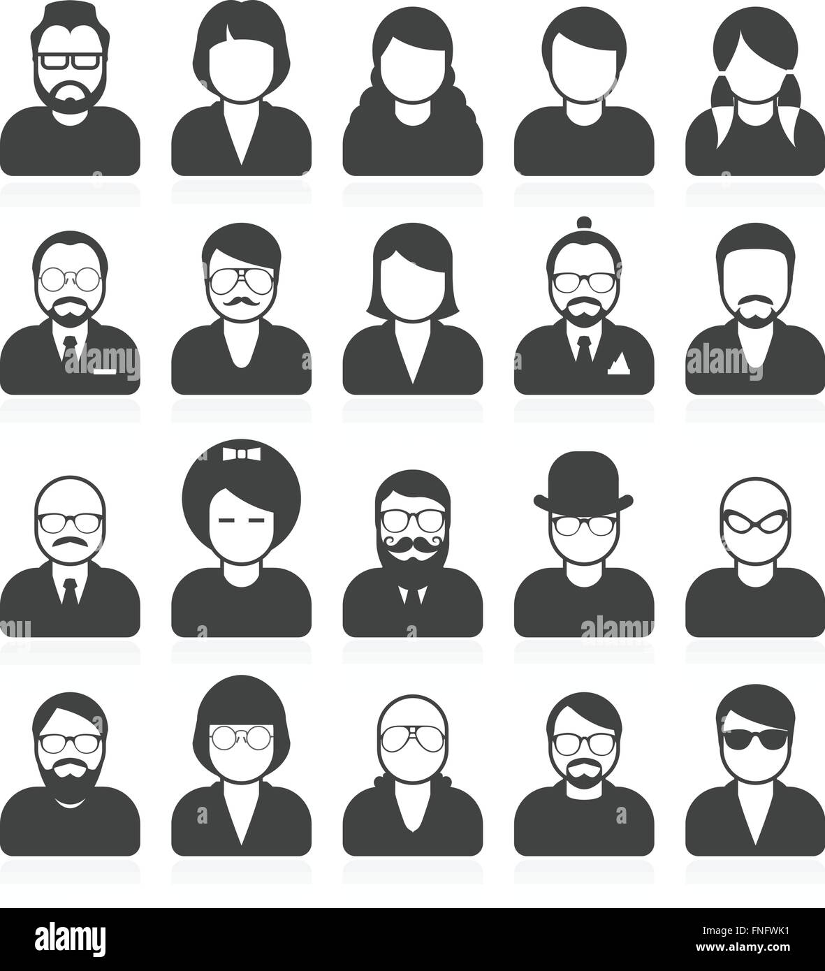 La gente semplice avatar e userpics con stile differente e taglio di capelli Illustrazione Vettoriale
