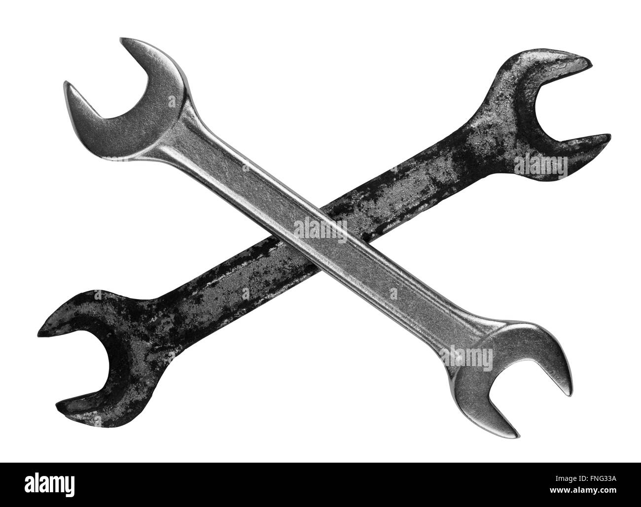 Due chiavi un arrugginito, uno nuovo sulla parte superiore di ciascun altro Foto Stock