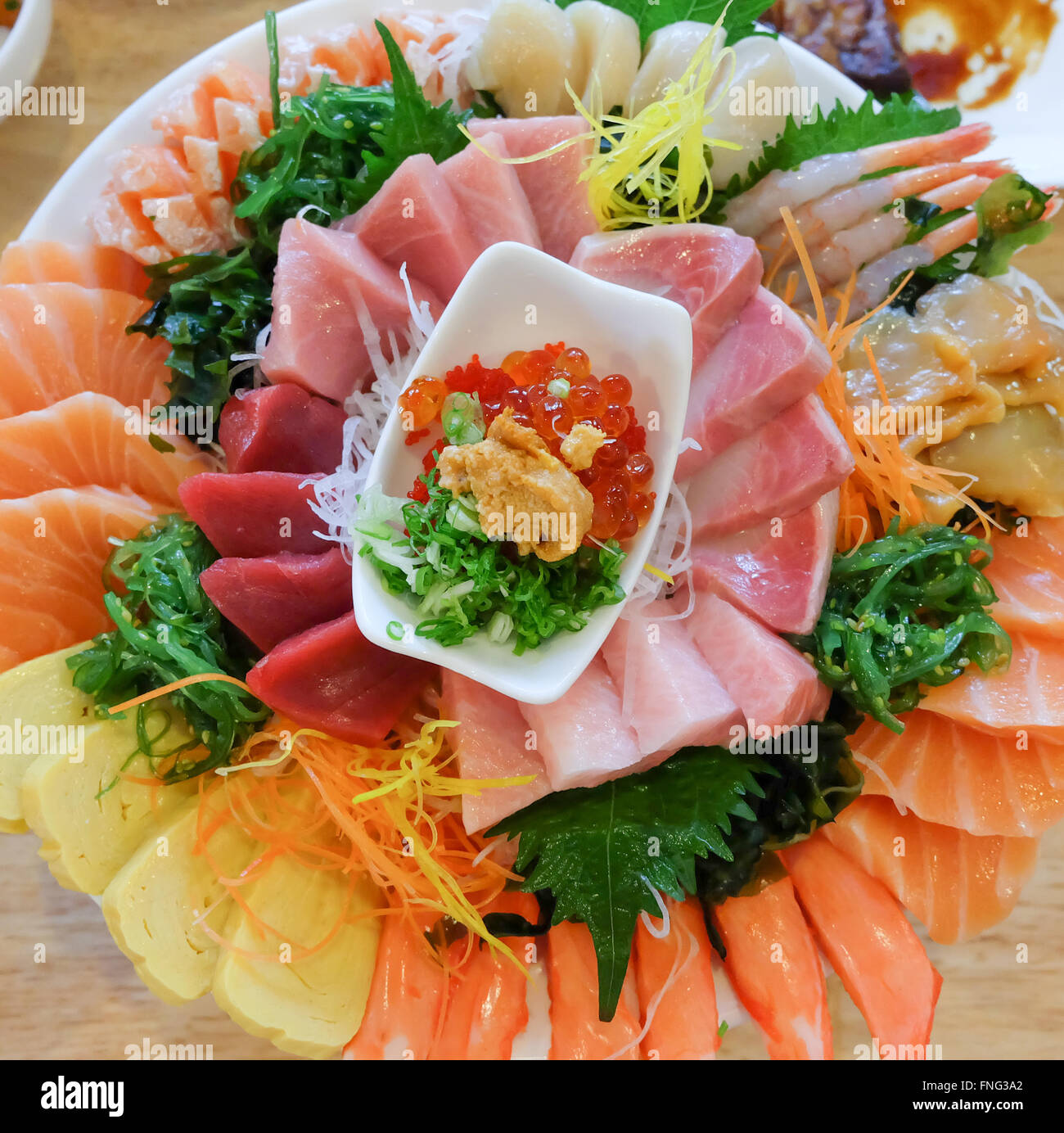 Sashimi giapponese pesce crudo impostato Foto Stock