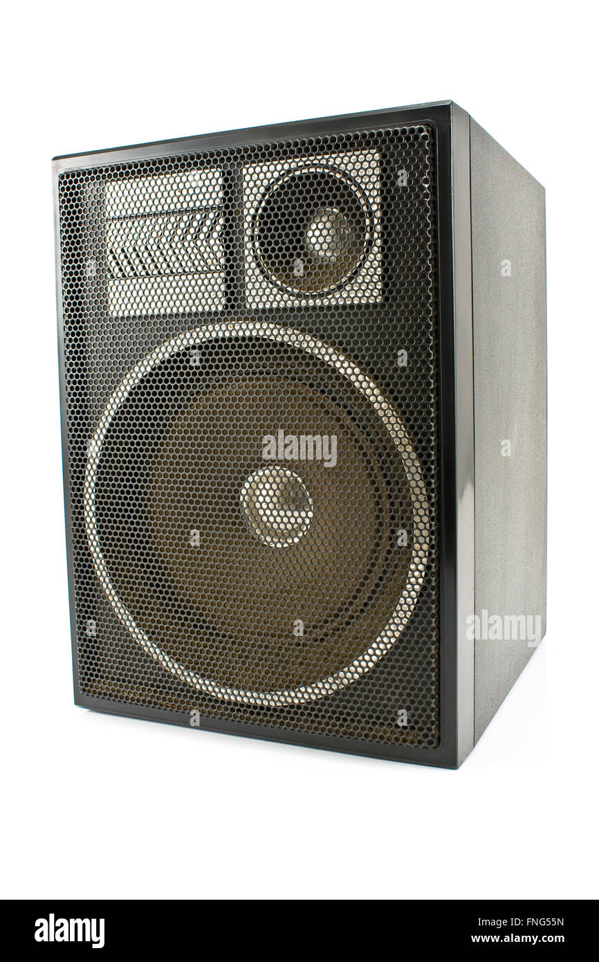 Nero altoparlante audio isolato su bianco Foto Stock