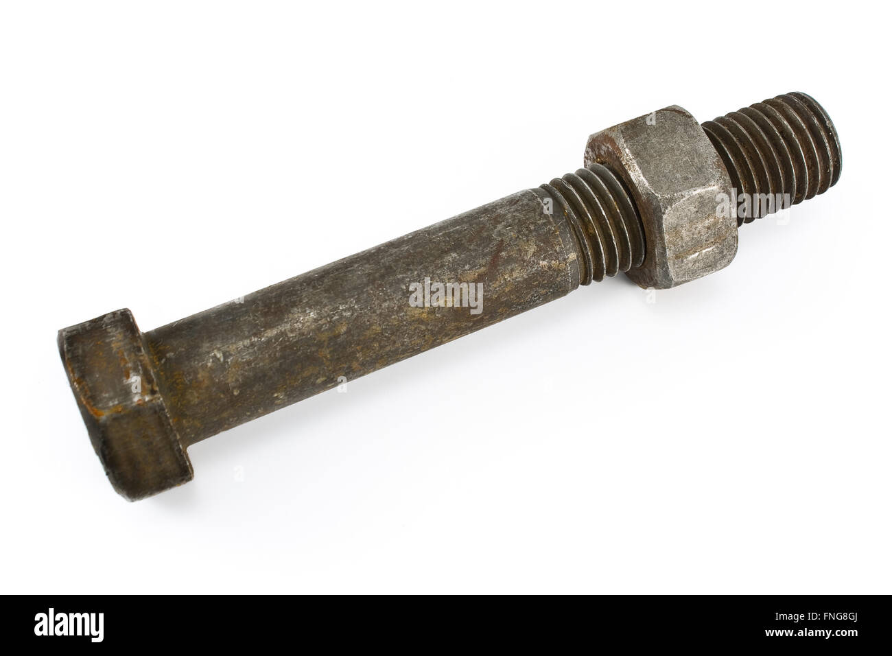 Rusty dado e bullone isolato su bianco Foto Stock