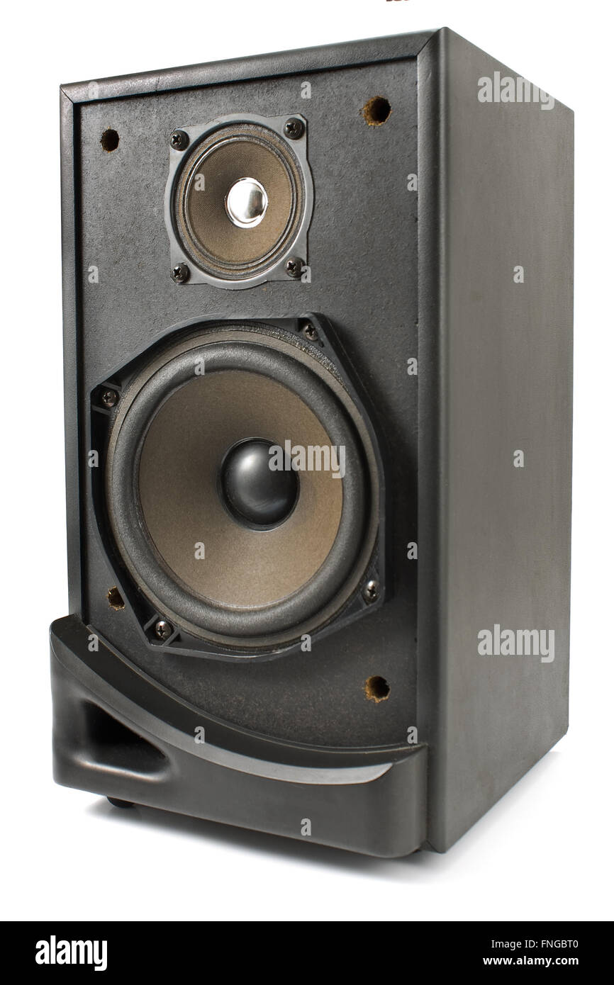 Nero altoparlante audio isolato su bianco Foto Stock