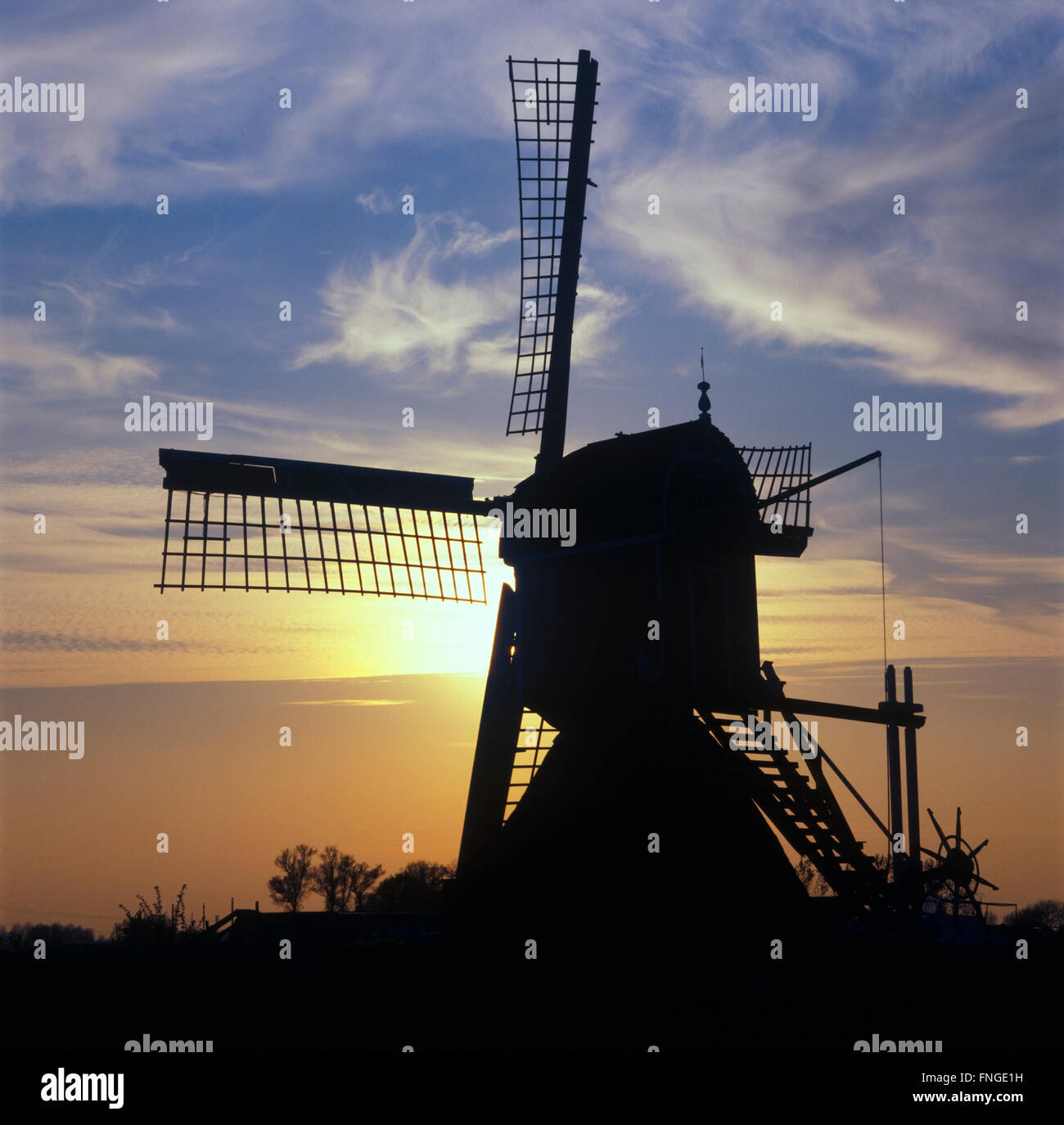 Mulino a vento a South-Holland al crepuscolo Foto Stock
